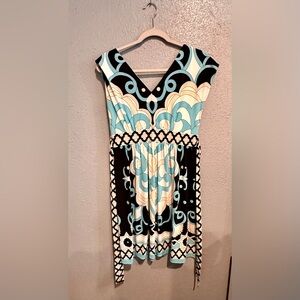 Eci NY blue, cream & black maxi dress